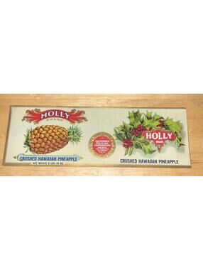 GENUINE VINTAGE PINEAPPLE CAN LABEL C1920 EMBOSSED PACKED IN HAWAII CHRISTMAS